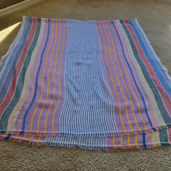 NWOT GAP Linen Cotton Large Striped Wrap Scarf Shawl - Picture 3 of 7